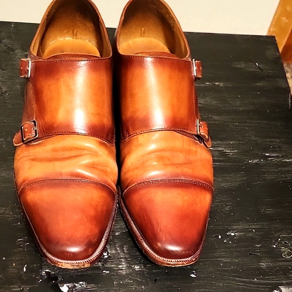 Men's Brown Leather Double Monk Strap Shoes